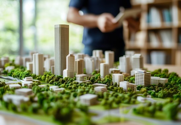 Architectural,Model,Of,A,Modern,City,With,High-rise,Buildings